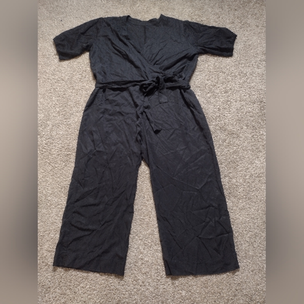 Hackwith Design Wrap Jumpsuit Size 2 Black Capsule Lagenlook Minimalist A27